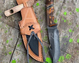 Cuchillo de acero al carbono 1095 hecho a mano con acabado de lavado ácido