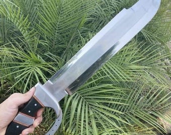 Cuchillo Bowie de acero inoxidable hecho a mano: guarda de acero y mango de lobo