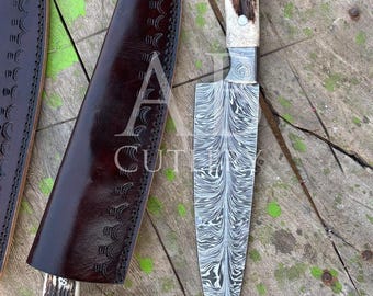 Cuchillo de chef de Damasco hecho a mano / Mango de asta de ciervo / Cuchillo de cocina de AB Cutlery