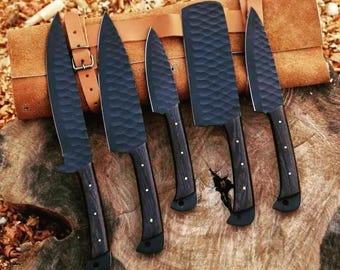 Juego de cuchillos de chef AK Cutlery, acero d2, mango hecho a mano personalizado. Fabricado por Sheet.