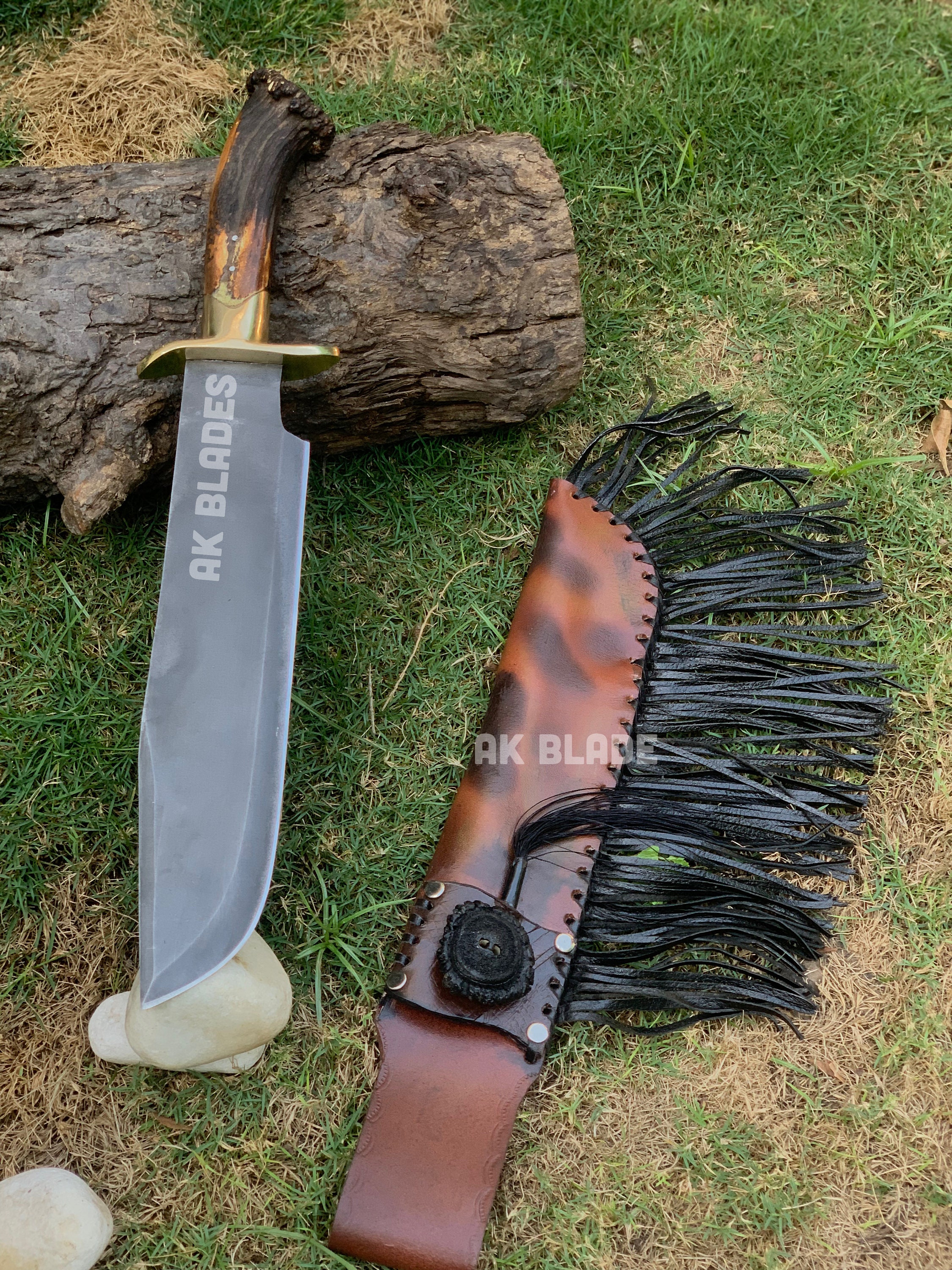 Custom Knife carbon Steel Hunting Knife, Carbon Steel Bowie Knife Handle Stag Crown, Top Selling