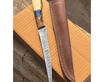 Cuchillo fileteador de acero de Damasco: regalo de pesca artesanal