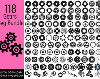 Gears SVG Bundle, Gears PNG Bundle, Gears Clipart, Gears SVG Cut Files for Cricut, Gears Silhouette, Gear Shapes Svg, Metal Gears Svg