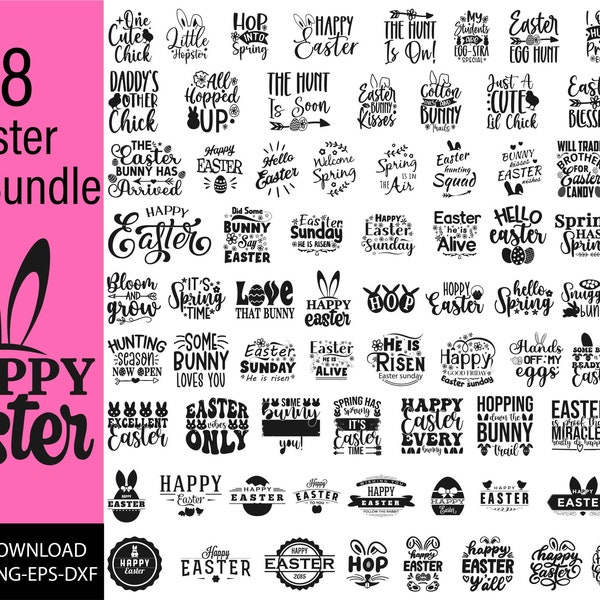 Happy Easter SVG Bundle, Easter SVG, Easter quotes, Easter bunny svg, Easter egg svg, Easter png, spring svg, cut files for Cricut