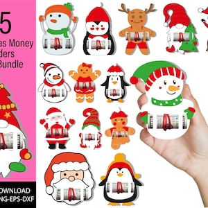 Pacchetto SVG porta soldi di Natale, ornamenti per porta contanti in carta a strati, ornamenti per alberi di Natale fai da te, porta soldi di Babbo Natale in formato Svg, regalo in contanti in formato Svg