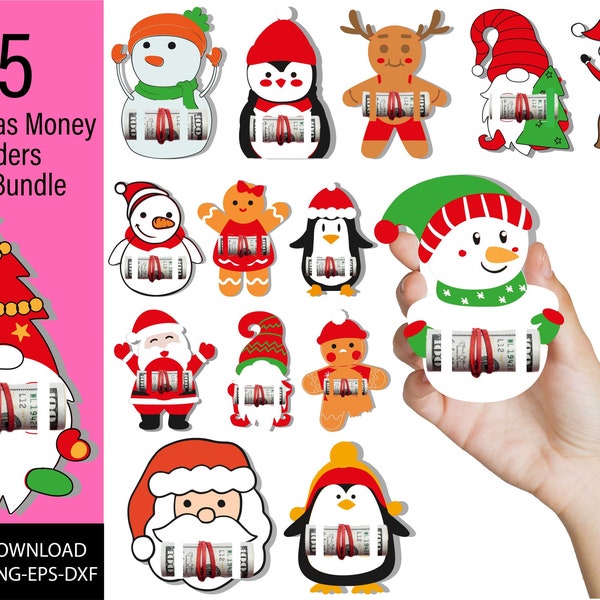 Christmas Money Holder SVG bundle, Layered Paper Cash Holder Ornaments, DIY Christmas Tree Ornaments, Santa Money Holder Svg, Cash Gift Svg