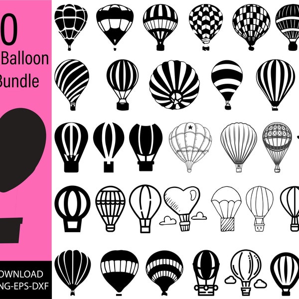 Hot Air Balloon SVG Bundle, Hot Air Balloon PNG Bundle, Hot Air Balloon Clipart, Hot Air Balloon SVG Cut Files for Cricut, Air Balloon Svg