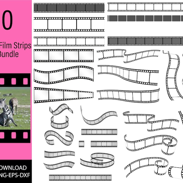 30 Film strip negatives, film strip template, film strip photo frame, cricut, clipart, SVG PNG DXF image template