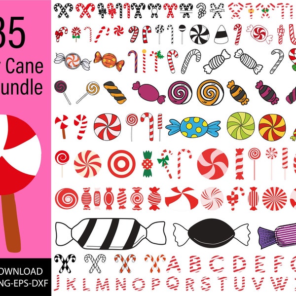 Candy Cane SVG, Candy Canes Clipart, Candy Cane with Bow, Christmas Sweets Svg, Holiday Peppermint PNG, Mints, Holiday Candy Stick Svg