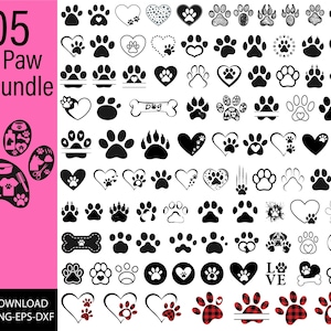 Paw Print Svg bundel, Paw Heart Svg, Dog Paw svg, Paw Svg, Hondenliefhebber Svg, Paw Print Clipart Silhouet, Dierlijke Svg