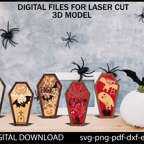 COFFIN HALLOWEEN Svg Laser Cut File Bundle and 3d Laser Cut Models, Halloween decor, Glowforge Svg, file for Cricut, pumpkin coffin Svg