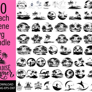 Strandszene SVG Bundle, Strandleben SVG, Ozean Sonnenuntergang Palme, Tropisch, Urlaub Schnittdatei Cricut, Kommerzielle Nutzung Sofortiger Download