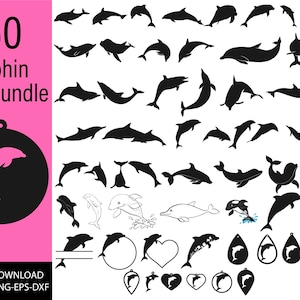 Dolphin Svg Bundle, Dolphin Clipart, Dolphin Png, Dolphin Vector, Dolphin Cricut, Dolphin Silhouette, Sea Animal Svg, Cute Dolphin Svg