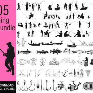 FISHING SVG Bundle, FISHING Svg Fichiers de coupe pour Cricut, Leurre de pêche Svg, Bass Svg, Trout Svg, Hook Svg