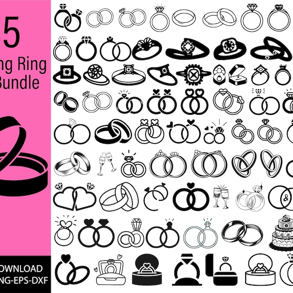 Wedding Ring SVG Bundle, Wedding Ring Clipart, Wedding Ring SVG Cricut, Diamond Ring Svg, Engagement Ring Svg, Ring Png