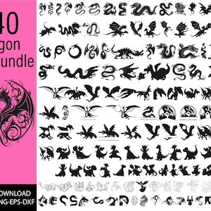 Dragon SVG Bundle, Dragon PNG Bundle, Dragon Clipart, Dragon SVG Cut Cricut, Dragon Silhouette, Dragons Svg Cut Files, Dragon Logo