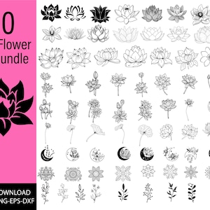 Fiore di loto SVG, Lotus Svg, Lotus Silhouette, Zentangle Lotus Svg, Clipart di loto, Clipart di meditazione, Induismo Svg, mandala loto png