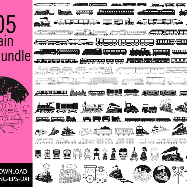 Train SVG Bundle, Train PNG Bundle, Train Clipart, Train SVG Cut Files for Cricut, Locomotive Svg, Choo Choo Train Svg, Steam Engine Svg