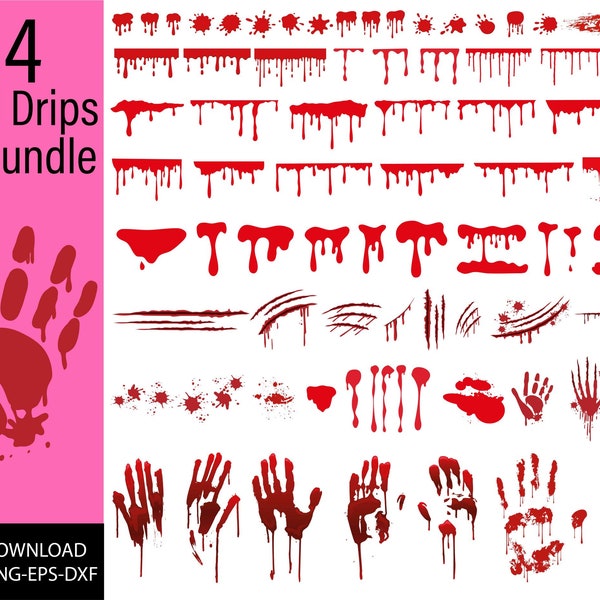 Blood Drips SVG PNG Mega Bundle, Dripping Blood SVG, Blood svg, Halloween svg Bundle, Bloody Hand svg, Marks svg, Scratch svg