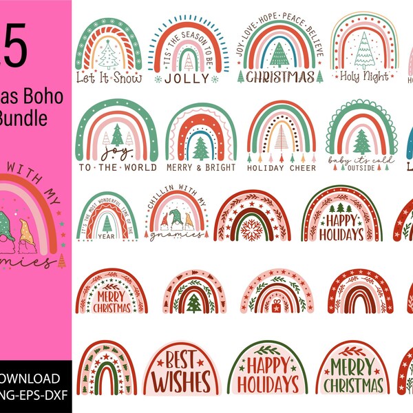 25 Boho Christmas Bundle SVG Png Bundle, Retro Christmas SVG, Santa Cookies Christmas SVG, Holiday svg, Woof Christmas svg png