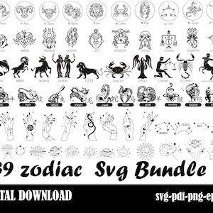 Znaki zodiaku SVG pakiet, horoskop SVG pakiet, niebiański znak gwiazdy SVG, konstelacja zodiaku SVG, znaki zodiaku clipart PNG, prezent horoskop