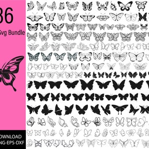 Papillon SVG Bundle, papillon PNG Bundle, papillon Clipart, papillon SVG couper de fichie pour Cricut, papillon Silhouette, papillon vecteur