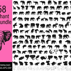 Paquete SVG de elefante, lindo elefante svg, elefante clipart, elefante SVG archivos de corte para Cricut, familia de elefantes svg, Safari Animal Svg