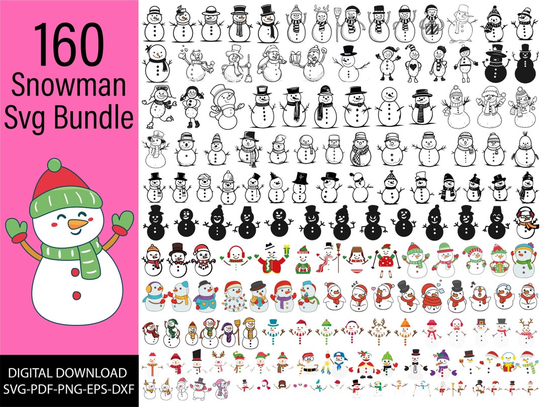 Snowman Svg Bundle Clipart, Winter Christmas Cute Snowman Png Vector ...