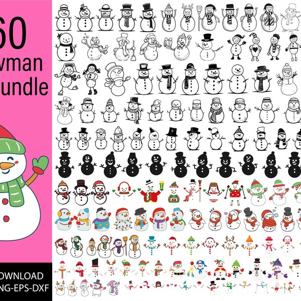 Snowman svg Bundle Clipart, winter Christmas cute snowman png vector shirt sublimation cut files cricut silhouette