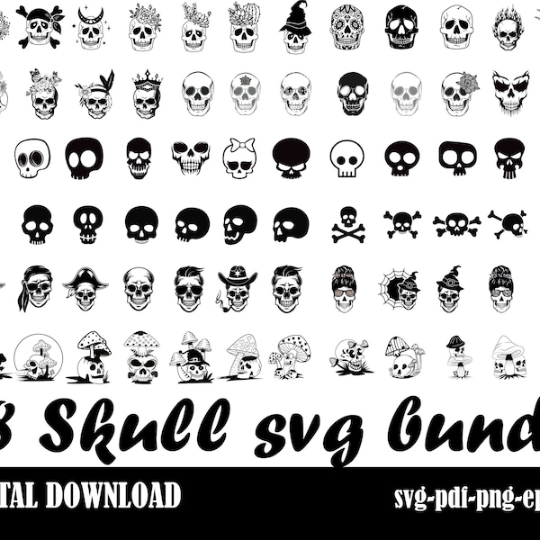 Skull svg bundle, skull png files, sugar skulls svg, Skull PNG Bundle, Skull Head Svg, Instant download