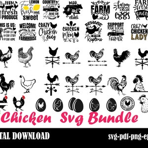 Poulet svg bundle dessiné à la main, poule svg, coq svg, poulet svg drôle, crazy chicken lady svg, poulet chuchoteur svg, poulet clipart