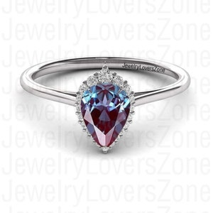 Teardrop Alexandrite Ring, Pear Alexandrite Engagement Ring, June Birthstone Ring, Promise Ring, Anniversary Ring , Gift for her