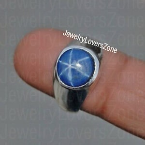 Ray Blue Sapphire Star Ring 925 Sterling Silver Ring Blue Lindy Star Ring for Men&#39;s