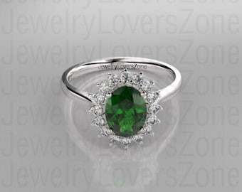 Handmade Emerald Ring, Dark Green Lab Emerald Ring, Stacking Genuine Cut Emerald Ring, Oval Unique Emerald Ring