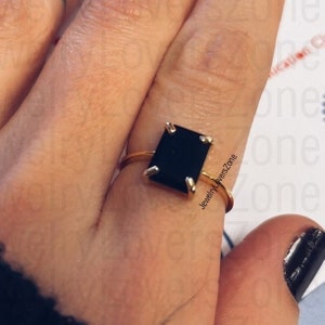 Black Onyx Engagement Ring 2ct Emerald Cut 14K Rose Gold Engagement Ring Cluster Ring Onyx Bridal Ring Promise Ring Anniversary Gift