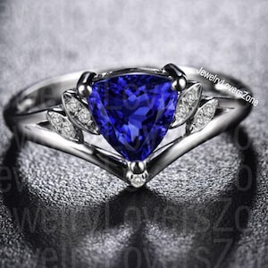 Trillion Sapphire Ring- Sterling Silver Ring- Blue Gemstone Engagement Promise Ring- September Birthstone- Anniversary Birthday Gift For Her