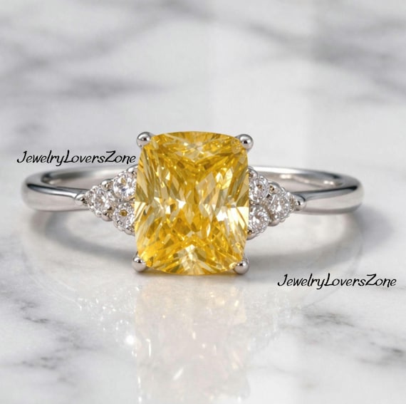 Vintage Yellow Diamond Ring, Engagement Ring, 3 Carats Cushion Cut Fancy Yellow Diamond Ring, Yellow Ring, Yellow Diamond Promise Ring