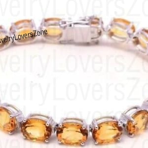 Oval Cut Yellow Topaz Bracelet-Tennis Golden Topaz Bracelet-925 Silver Bracelet-Yellow Gemstone Bracelet-Unique Topaz Bracelet