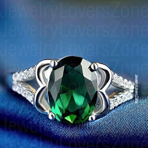 Lab Emerald Ring - 925 Sterling Silver Ring - Promise Ring - Wedding Ring - Engagement Ring - Anniversary Ring -Oval Cut Ring - Gift For Her