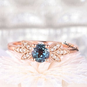 Bague Alexandrite vintage faite à la main - Vermeil en or rose 14k - Bague de fiançailles - Bague de promesse - Pierre de naissance de juin - Anniversaire - Cadeau pour elle