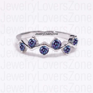 Wedding Band Alexandrite Eternity Band/3MM Alexandrite Wedding Ring/925 Sterling Silver Ring/Half Eternity Alexandrite Band/Stacking Ring