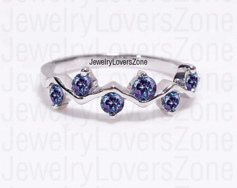 Wedding Band Alexandrite Eternity Band/3MM Alexandrite Wedding Ring/925 Sterling Silver Ring/Half Eternity Alexandrite Band/Stacking Ring