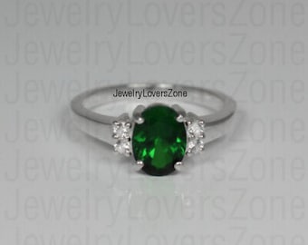 Anello di smeraldo Art Deco- Anello in argento sterling- Anello di fidanzamento con pietre preziose verdi- Anello di promessa- Pietra portafortuna- Anello di anniversario regalo per lei