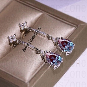Pendants d'oreilles en alexandrite, Boucles d'oreilles en alexandrite créées en laboratoire, Boucles d'oreilles en argent sterling 925, Boucles d'oreilles en alexandrite pour femme