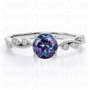 Bague de promesse Alexandrite, bague de pierre précieuse à changement de couleur créée en laboratoire, bague de mariage Alexandrite, bague en argent sterling 925, bague de fiançailles