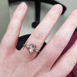 Genuine Lab Morganite Perfect Wedding Ring, Heart Shaped Peach Morganite Engagement ring, Promise ring, 14K gold/Sterling silver