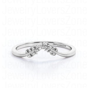 Leaf Wedding Band Vintage solid Silver Wedding Band Unique Stacking Matching Band Nature Inspired Leaf Band Curved Wedding Band