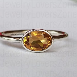 Ring Genuine Yellow Topaz-November Birthstone Ring-Yellow Gemstone-Golden Topaz Ring-Horizontal Ring-Golden TOPAZ Jewelry Ring