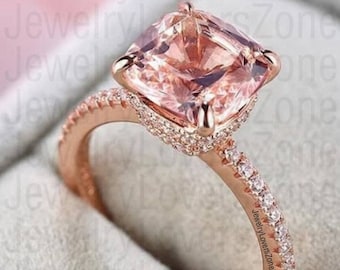 Anello Solitario Morganite delicato, Anello Cuscino Morganite, Anello in oro rosa 14K, Anello Solitario Morganite, Anello minimalista, Regali per Lei