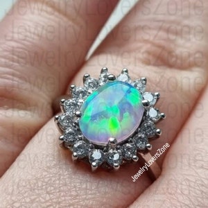 Vintage Opal Engagement Ring, Art Deco Wedding Ring, Opal Bridal ring, Anniversary Promise Ring, Ring for Her, Proposal Ring